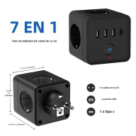 Regleta Enchufe 7 en 1 con 3 USB y Protección de Sobretensión