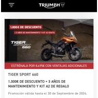 Kit A2 gratis y 3 años de mantenimiento en Triumph Tiger Sport 660