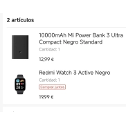 Reloj Redmi Watch 3 Active + Powerbank Xiaomi 10000mAh