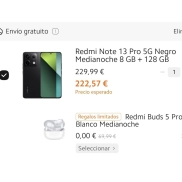 Xiaomi Redmi Note 13 Pro 5G y Buds 5 Pro por 144€