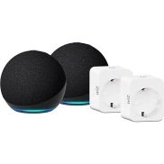 Pack 2 Echo Dot + 2 Enchufes Inteligentes WiZ, Negro