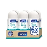 Desodorante Roll-On Sanex Zero% 50ml, Pack de 6, 48H