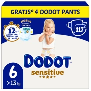 Pañales Dodot Sensitive Talla 6, +13 kg, 117 uds + 4 Pants Gratis