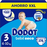 Pañales Dodot T3 Bebé Seco, 176 uds a 0,20€ c/u