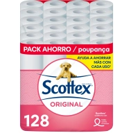 128 Rollos de Scottex Original, 4 Packs de 32 Rollos