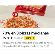 Telepizza: 3 pizzas medianas para disfrutar juntos.